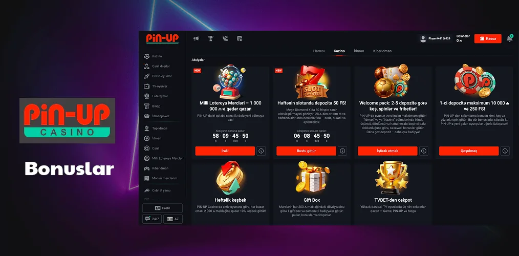 Pin Up-da Aktual Bonuslar və Promosyonlar haqqında məlumat