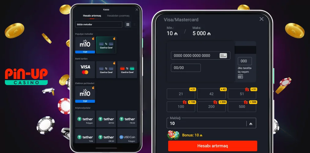 Mövcud ödəniş üsullarından istifadə edərək Pin Up balansınızı artıra bilərsiniz